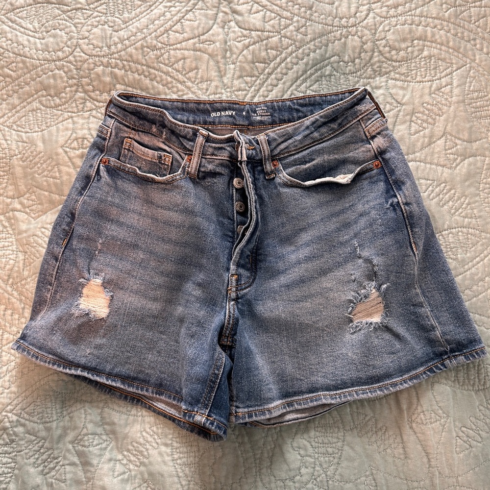 Old Navy Distressed High-Rise button fly Denim Shorts - Blue